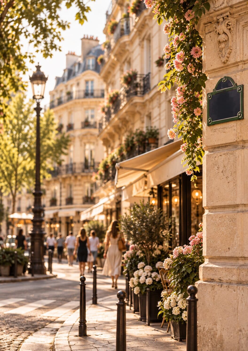 A Haussmann street in Paris in golden evening light